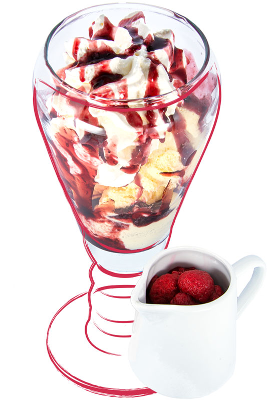 Heisse Himbeeren Eisbecher