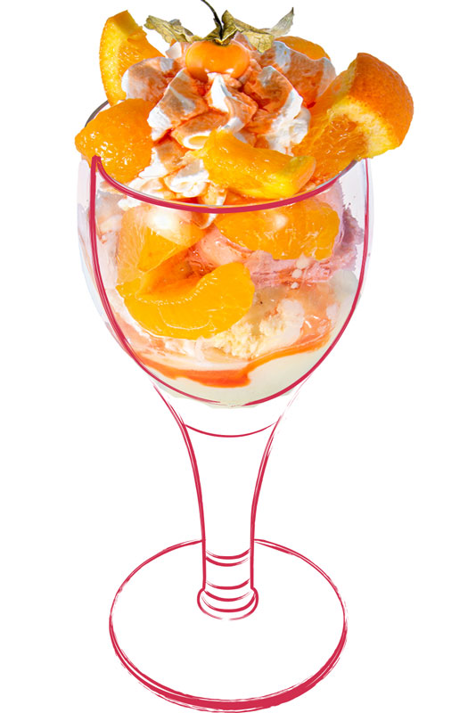 Eisbecher mit frischen Orangen